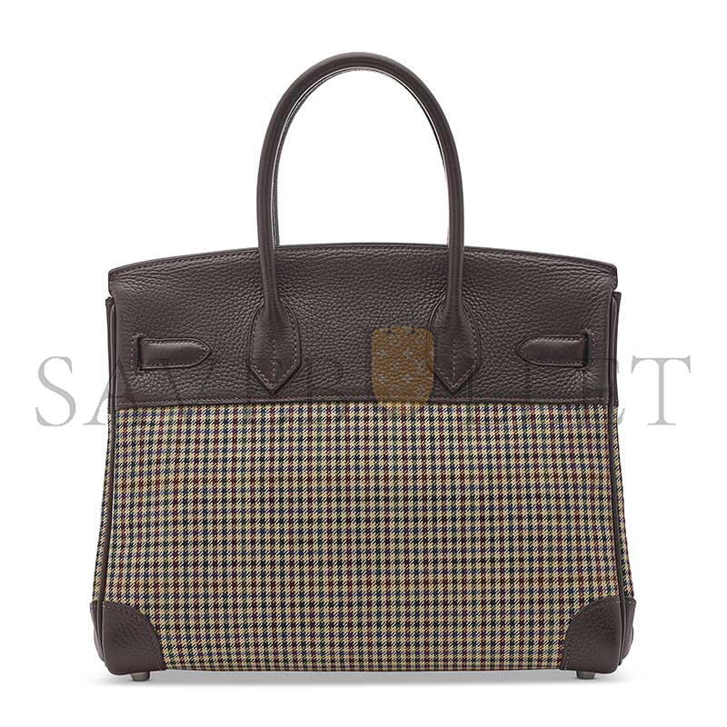 HERMÈS MASTER BIRKIN 30 TOGO AND PLAID WOOL PALLADIUM HARDWARE (30*23*15cm)